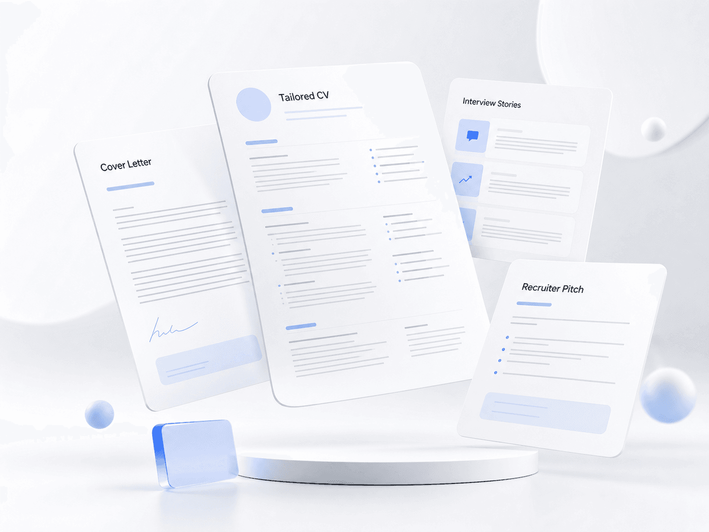JobPop application pack visual with tailored document cards